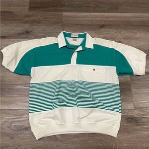 Classic Polo Shirt with Green and Cream Stripes